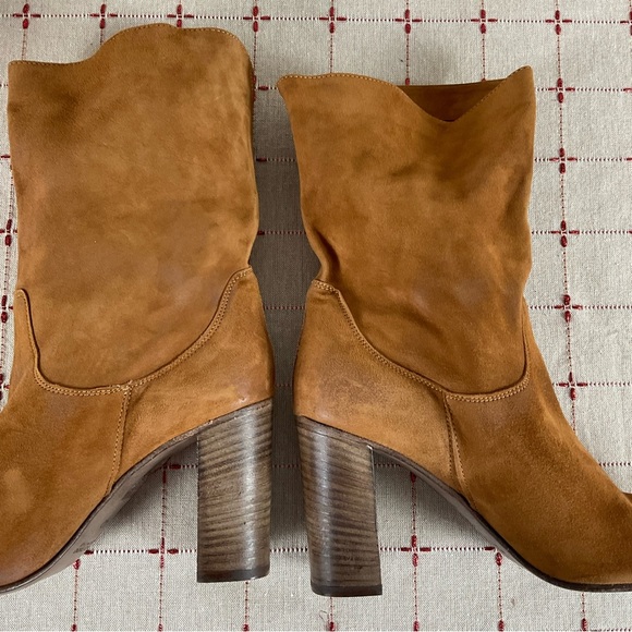 Free People “Dakota” Premium Suede Slouch Mid Calf Heeled Boots 40 US 10 Booties - Picture 10 of 11